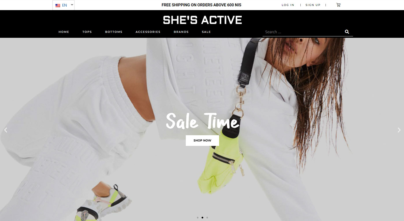 אתר חנות של SHES ACTIVE. אתר חנות למכירת מותגי ספורט עילית