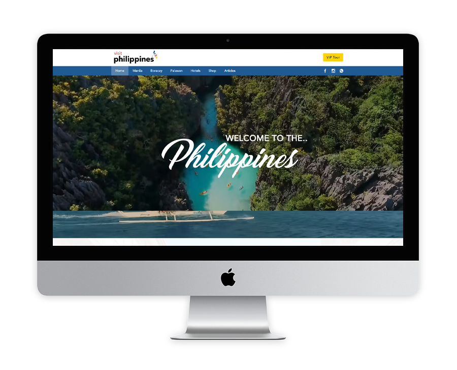 מחשב אתר חנות משולב תדמיתי עבור הפיליפינים. אתר חנות לקניית מוצרים למטיילים לצד תכנים שימושיים וחיוניים למטיילים לפיליפינים